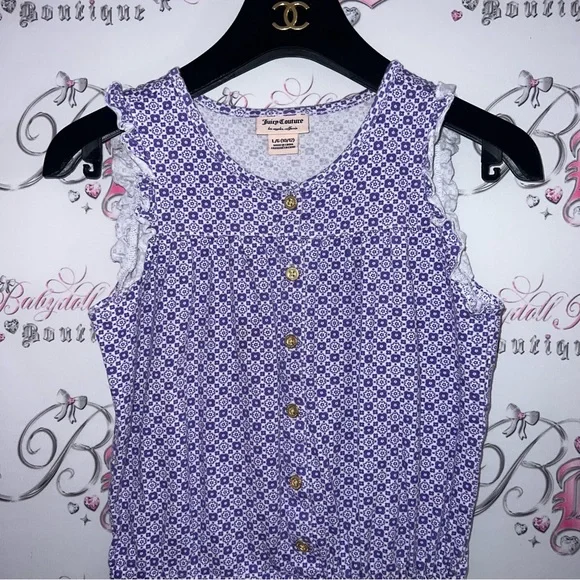 Juicy couture romper one piece purple white gold buttons ruffle frill sleeves - Picture 7 of 9
